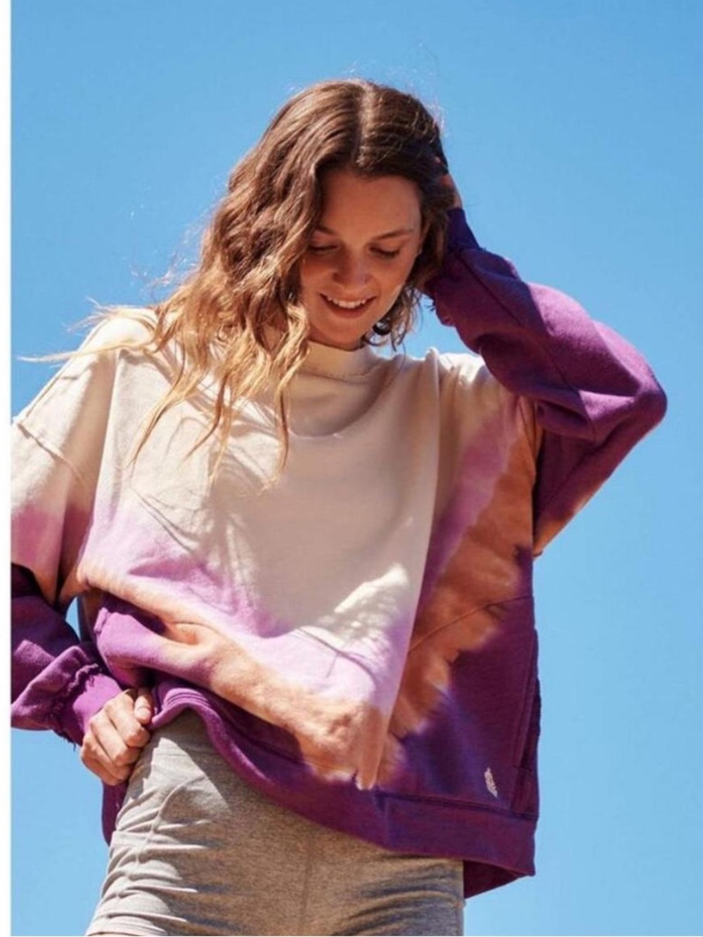 Free people FPmovement Tie-Dye Oversized Sweatshirt in Purple, Pink and Cream